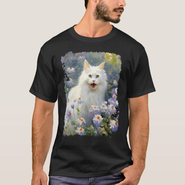 T-shirt Art acrylique chat blanc (Devant)