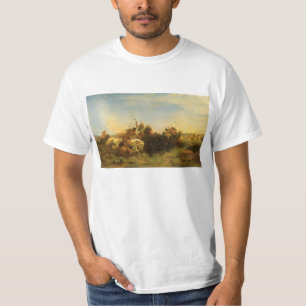 T-shirt Art américain occidental vintage, chasse aux buffl