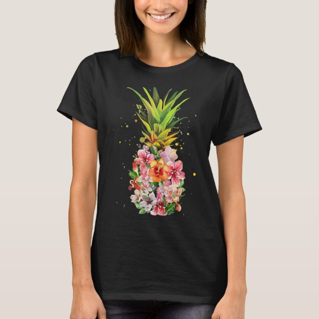 T-shirt Art aquarelle de fleur tropicale d'ananas (Devant)