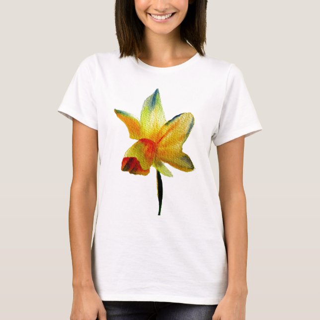 T-shirt Art aquarelle de jonquille jaune Fleur de printemp (Devant)