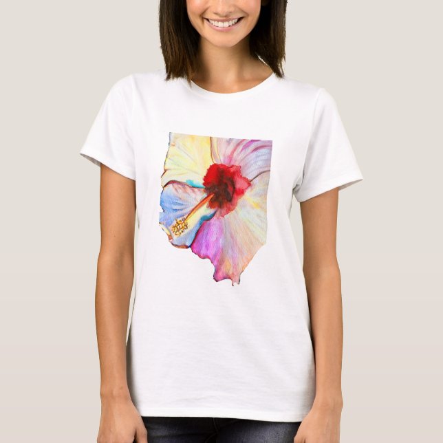 T-shirt art aquarelle d'hibiscus d'été (Devant)