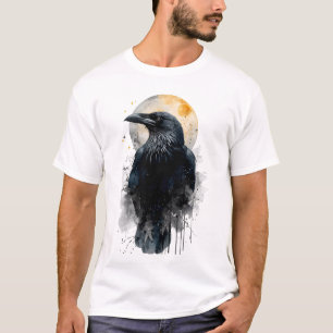 T-shirt Art aquarelle du corbeau mystique Lune gothique