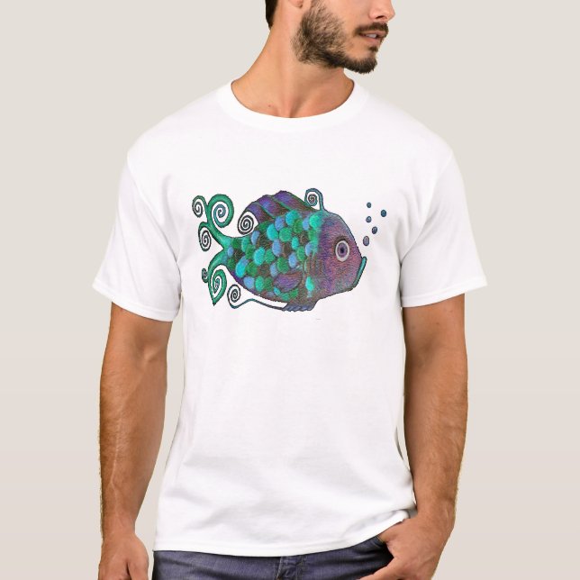 T-shirt Art bleu et pourpre de poissons lunatiques (Devant)