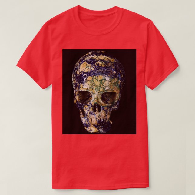 T-shirt Art bleu vert crâne pierre (Design devant)