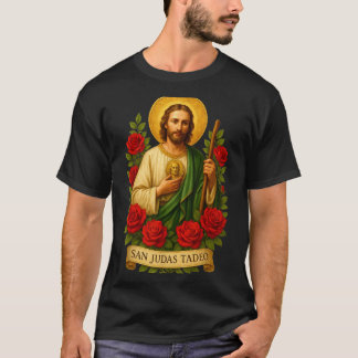 T-shirt Art catholique de saint Jude Thaddée avec des rose