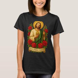 T-shirt Art catholique de saint Jude Thaddée avec des rose