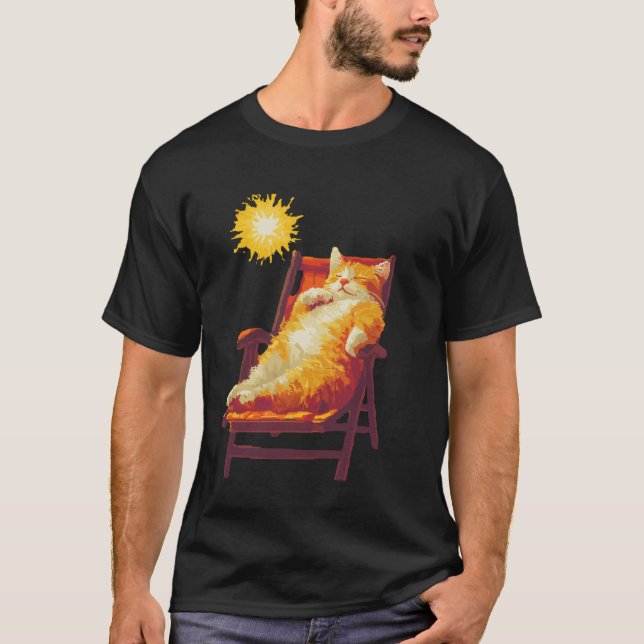 T-shirt Art Chat Se Prelassant Sous Le Soleil D'été (Devant)