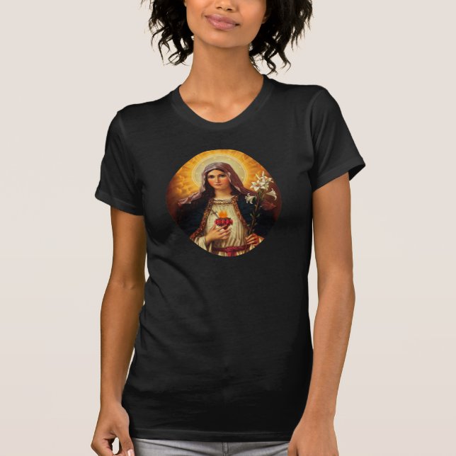T-shirt Art chrétien de coeur sacré de Jésus et de Mary (Devant)