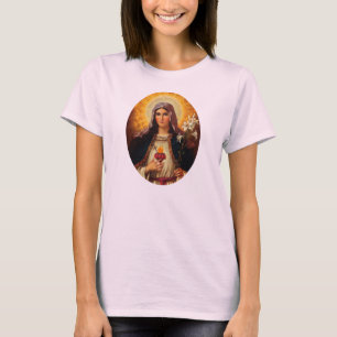 T-shirt Art chrétien de coeur sacré de Jésus et de Mary