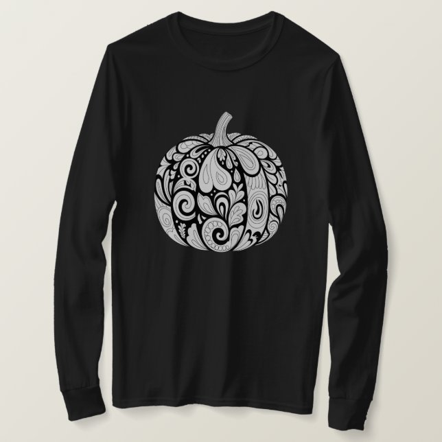 T-shirt Art Citrouille noir et blanc complexe - Halloween (Design devant)