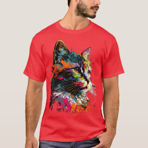 T-shirt Art coloré Cadeau Chat Retro Vintage Chat drôle