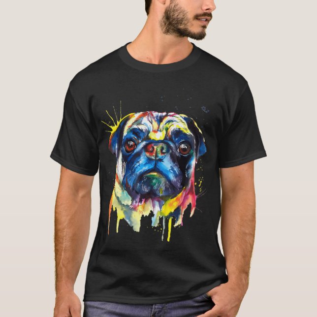 T-shirt Art Coloré de Chien Carlin (Devant)