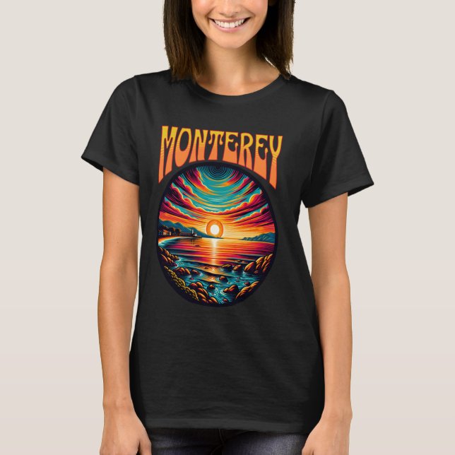 T-shirt Art côtier vibrant Monterey Sunset - Lumière Pitto (Devant)