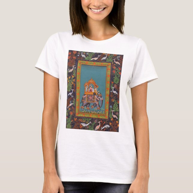 T-shirt Art de Boho Mughal Paisley d'éléphant de l'Inde (Devant)