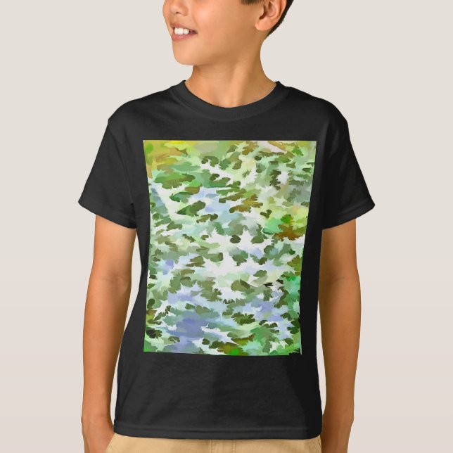 T-shirt Art de bruit abstrait de feuillage en vert blanc (Devant)