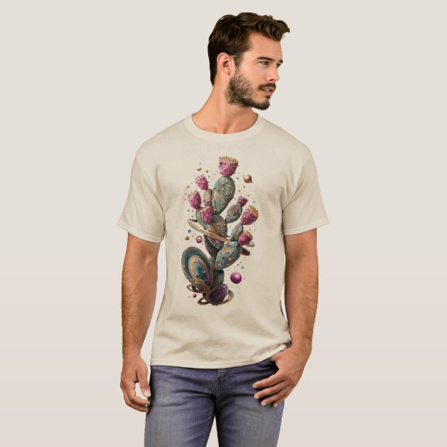 T-shirt art de cactus du désert cosmique (Devant entier)
