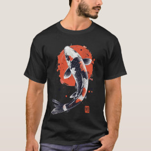 T-shirt Art de carpe koï japonais Soleil rouge Style zen e