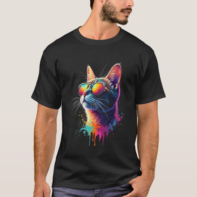 T-shirt Art de chat coloré (Devant)