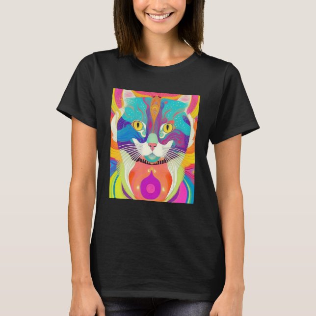 T-shirt Art de chat coloré (Devant)