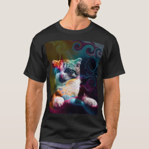T-SHIRT ART DE CHAT COLORÉ TENDANCE DRÔLE