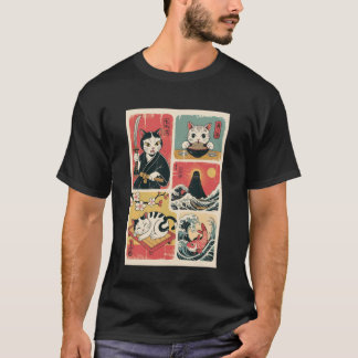 T-shirt Art de chat japonais style rétro vintage drôle de