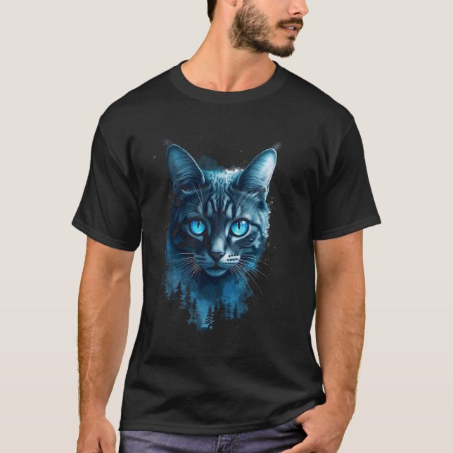 T-shirt Art de chat, paysage nocturne (Devant)
