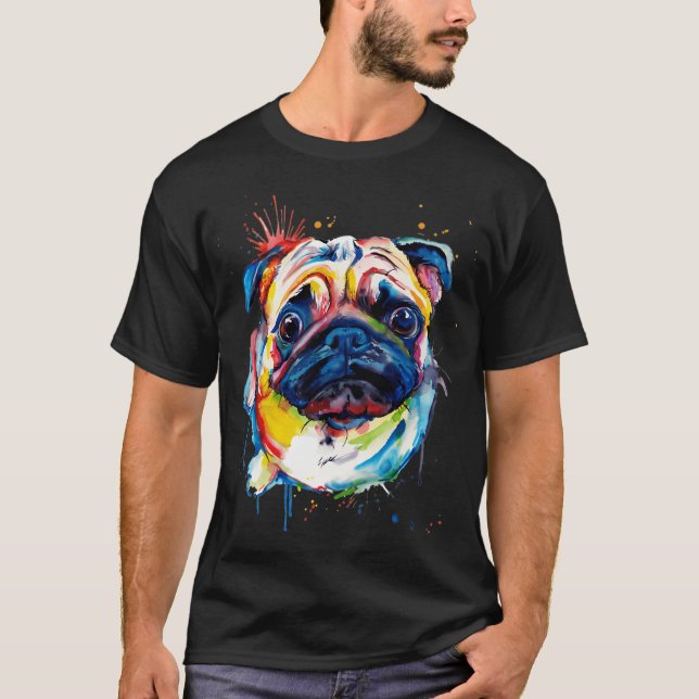 T-shirt Art de chien carlin coloré (Devant)