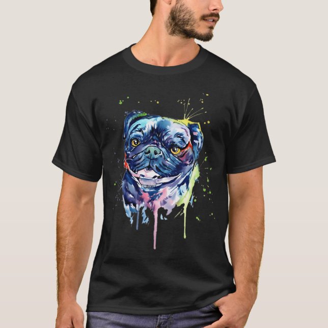 T-shirt Art de chien Carlin Coloré (Devant)