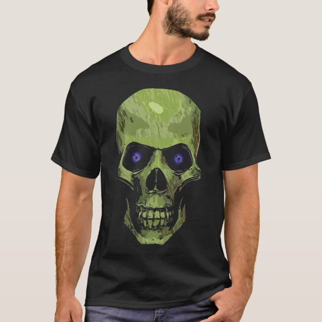 T-shirt Art de crâne effrayant vert (Devant)