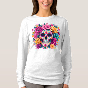 T-shirt Art de crâne en sucre floral Día de los Muertos