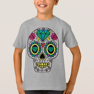 T-shirt Art de crâne en sucre gris, Jour des morts