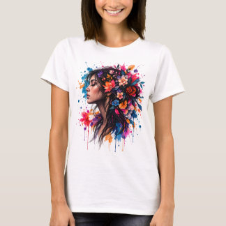 T-shirt Art de femme florale aquarelle coloré