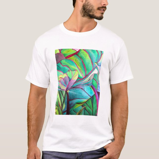 T-shirt Art de feuillage tropical Blue Hawaii (Devant)