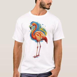 T-shirt Art de flamant rose abstrait aux coups de pinceau