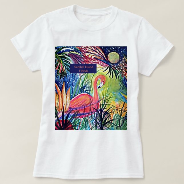 T-shirt Art de Flamant rose d'île de Sanibel (Design devant)