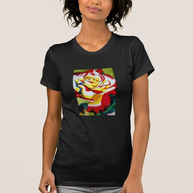 T-shirt Art de fleur d'aquarelle originale Tea Rose (Devant)