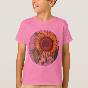 T-shirt Art de fleur de damas vintage tournesol