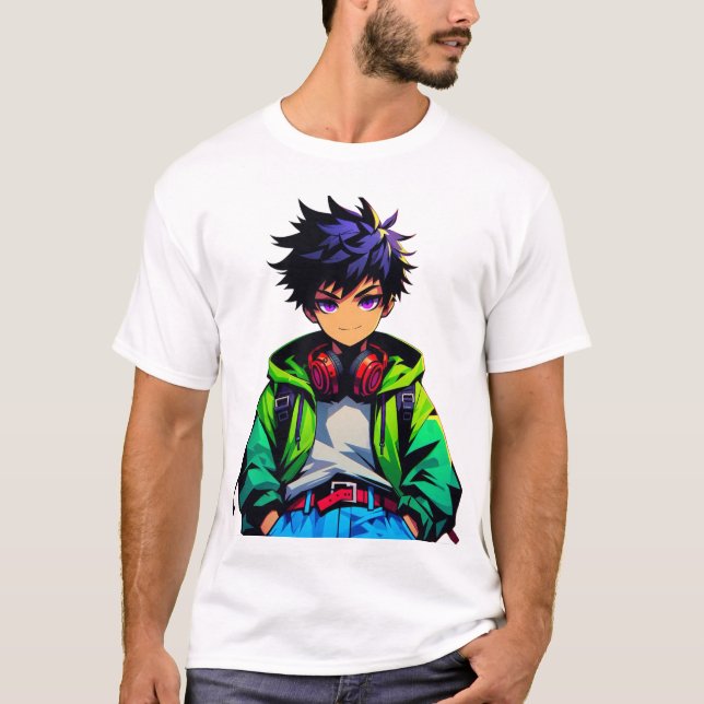 T-shirt Art de garçon anime cool (Devant)