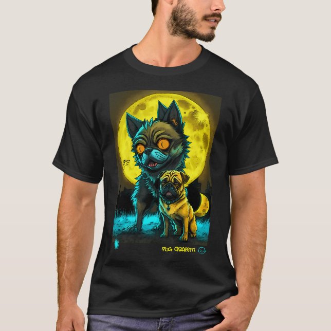 T-shirt Art de graffiti de pug et de loup-garou (Devant)