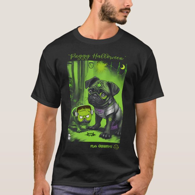 T-shirt Art de graffiti Pug et Frankenstein 11 (Devant)