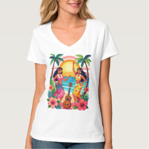 T-shirt Art de la danse tropicale Hula coucher de soleil d
