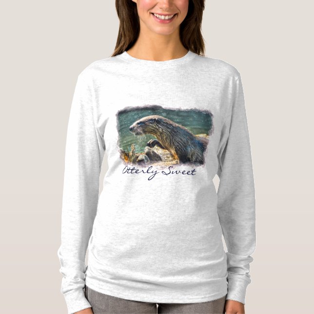 T-shirt Art de la faune de la loutre de la rivière baignad (Devant)