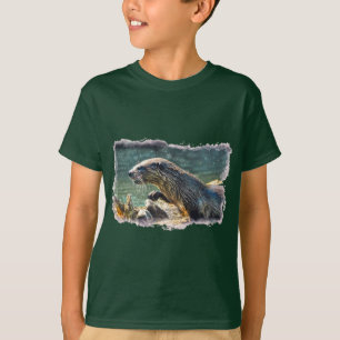 T-shirt Art de la faune de la loutre de la rivière baignad