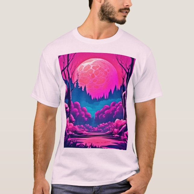 T-shirt Art de la Lune Rose Géante (Devant)