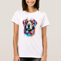 T-shirt Art de la pop de chien, éclat d'encre coloré
