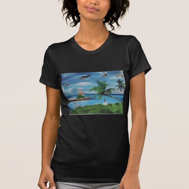 T-shirt Art de la scène de plage tropicale (Devant)
