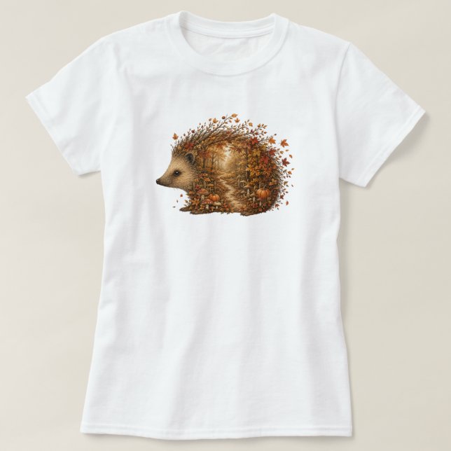 T-shirt Art de la silhouette de la forêt de hérisson d'aut (Design devant)