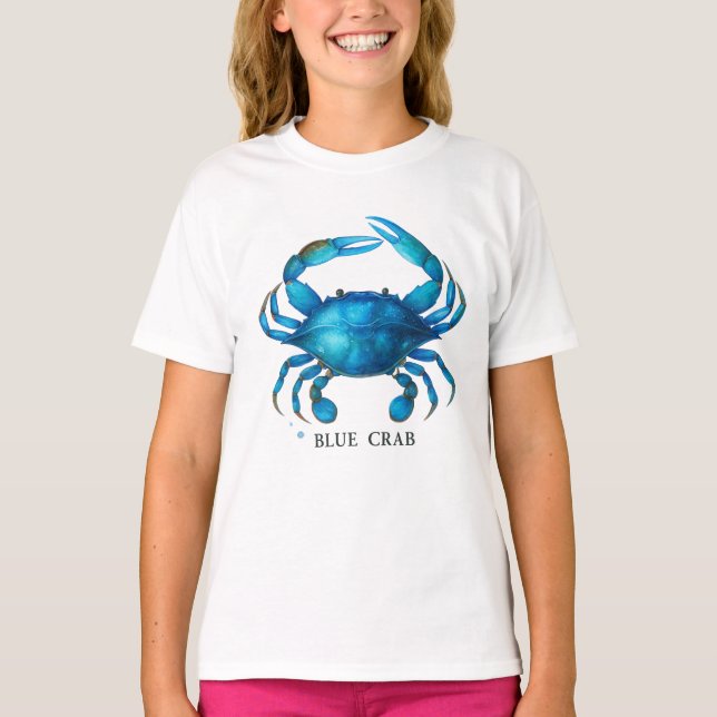 T-shirt Art de l'aquarelle du crabe bleu - Vie marine côti (Devant)