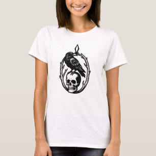 T-shirt Art de ligne crâne corbeau