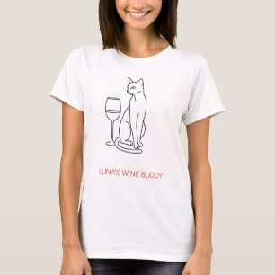 T-shirt Art de ligne minimaliste de chat et de vin personn